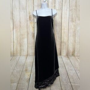 Velvet Slip Dress Maxi Gown 8 Charcoal Gray Asymmetrical‎ Fairy Whimsigoth HOCO
